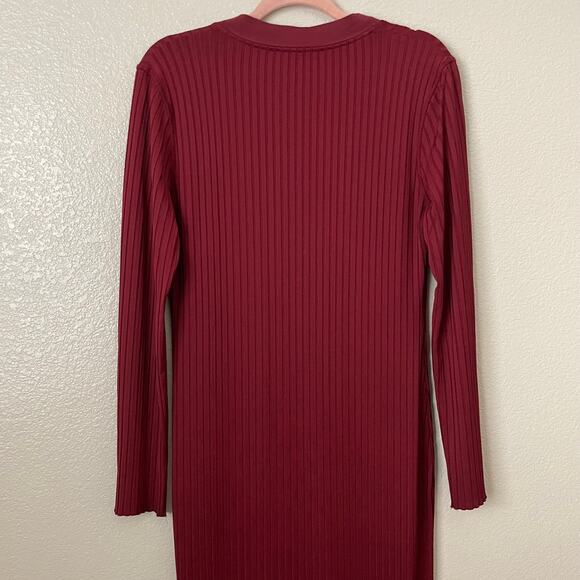 L'Academie Dress Womens Large Burgundy Red Midi Henley Ribbed Knit Stretchy - Picture 7 of 11